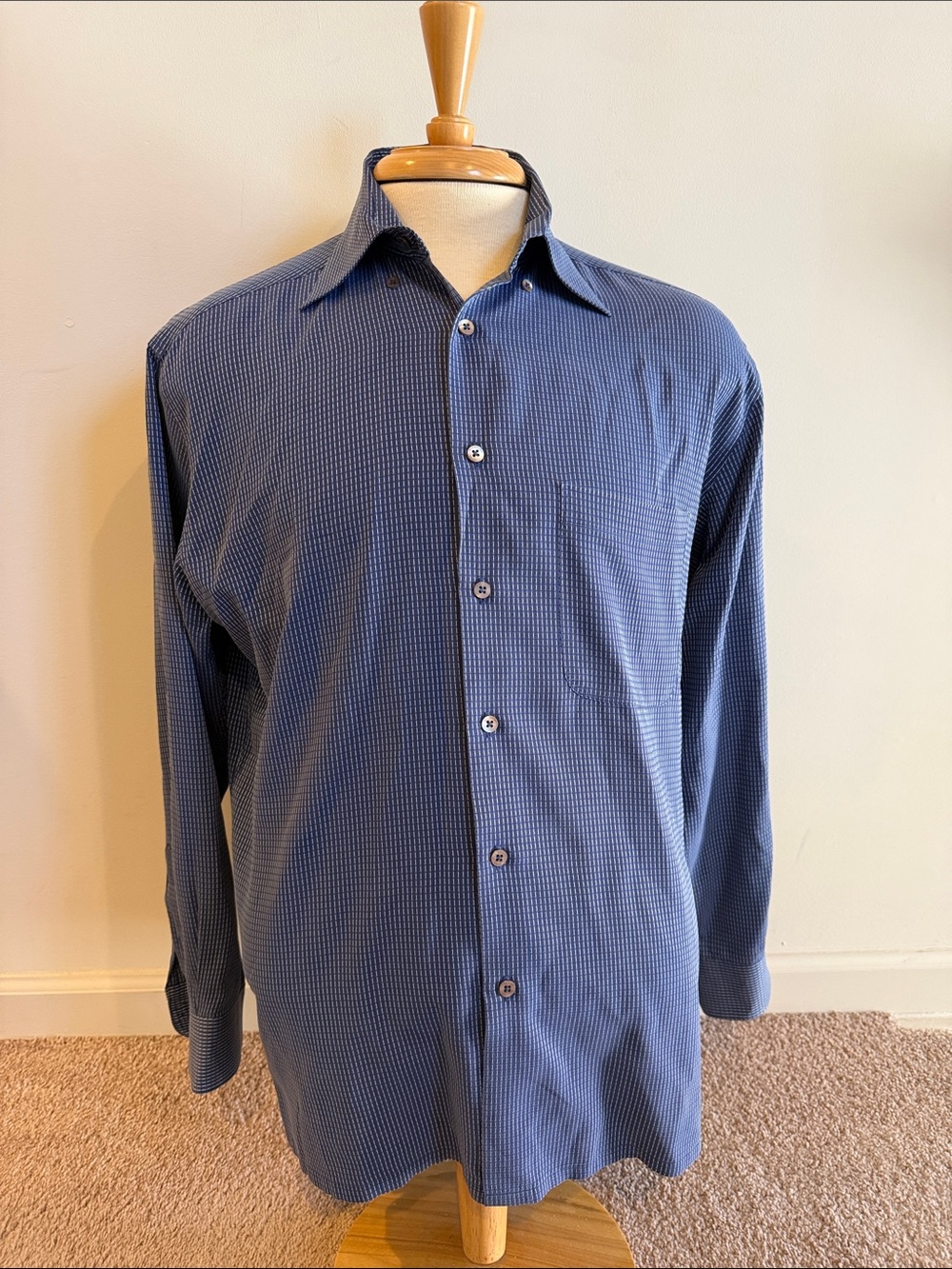 Bugatchi Blue Micro-Check Long Sleeve Dress Shirt